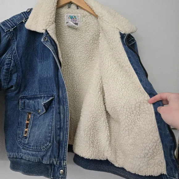 Vtg 90s AKA BAY Puffy Denim Sherpa Lined Mens L Bomber Trucker Jacket Y2K - Picture 3 of 16